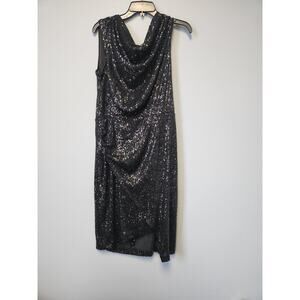 NWOT White House Black Market Sleeveless Sequin Draped Sheath Dress 14 Black